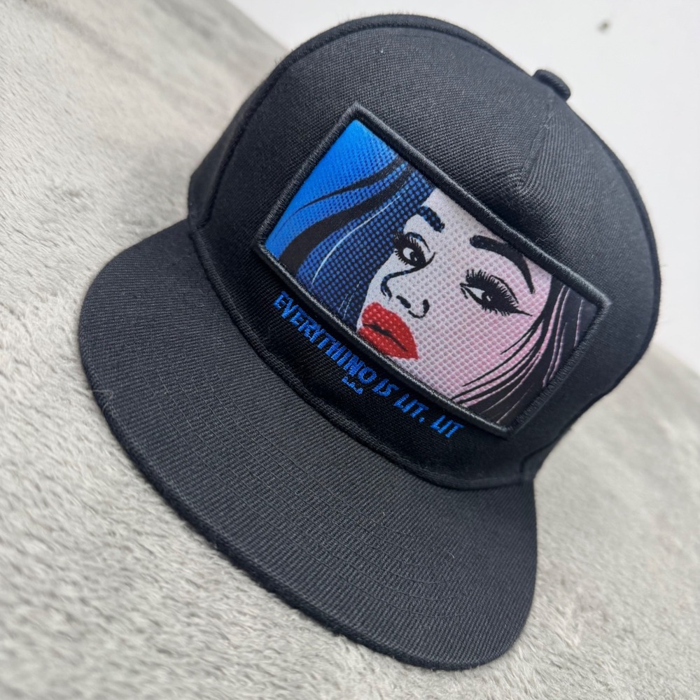 Cayler & Sons Snapback Hat Mens OSFM Black EUC Pop Art Graphic Everything Lit